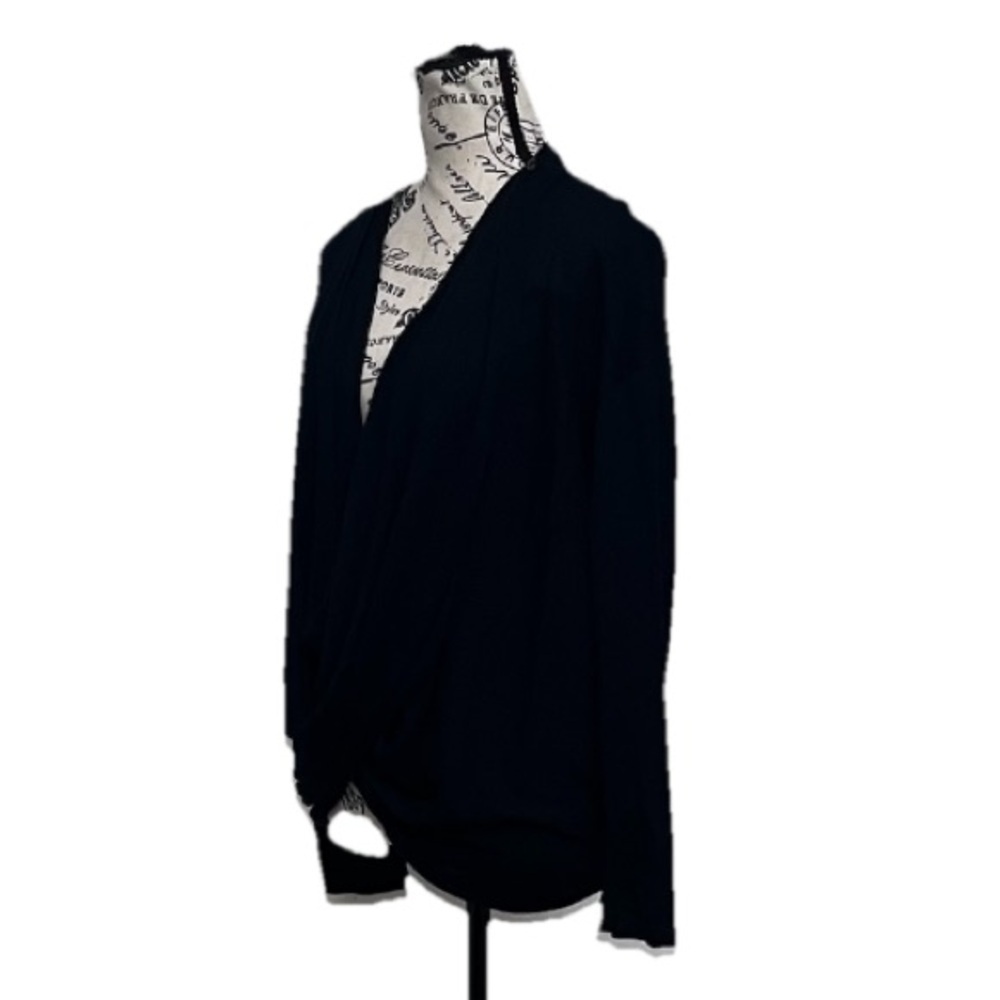 H by Halston Black Long Sleeve Draped Crossover Open Front Cardigan Womens XS - Picture 3 of 9